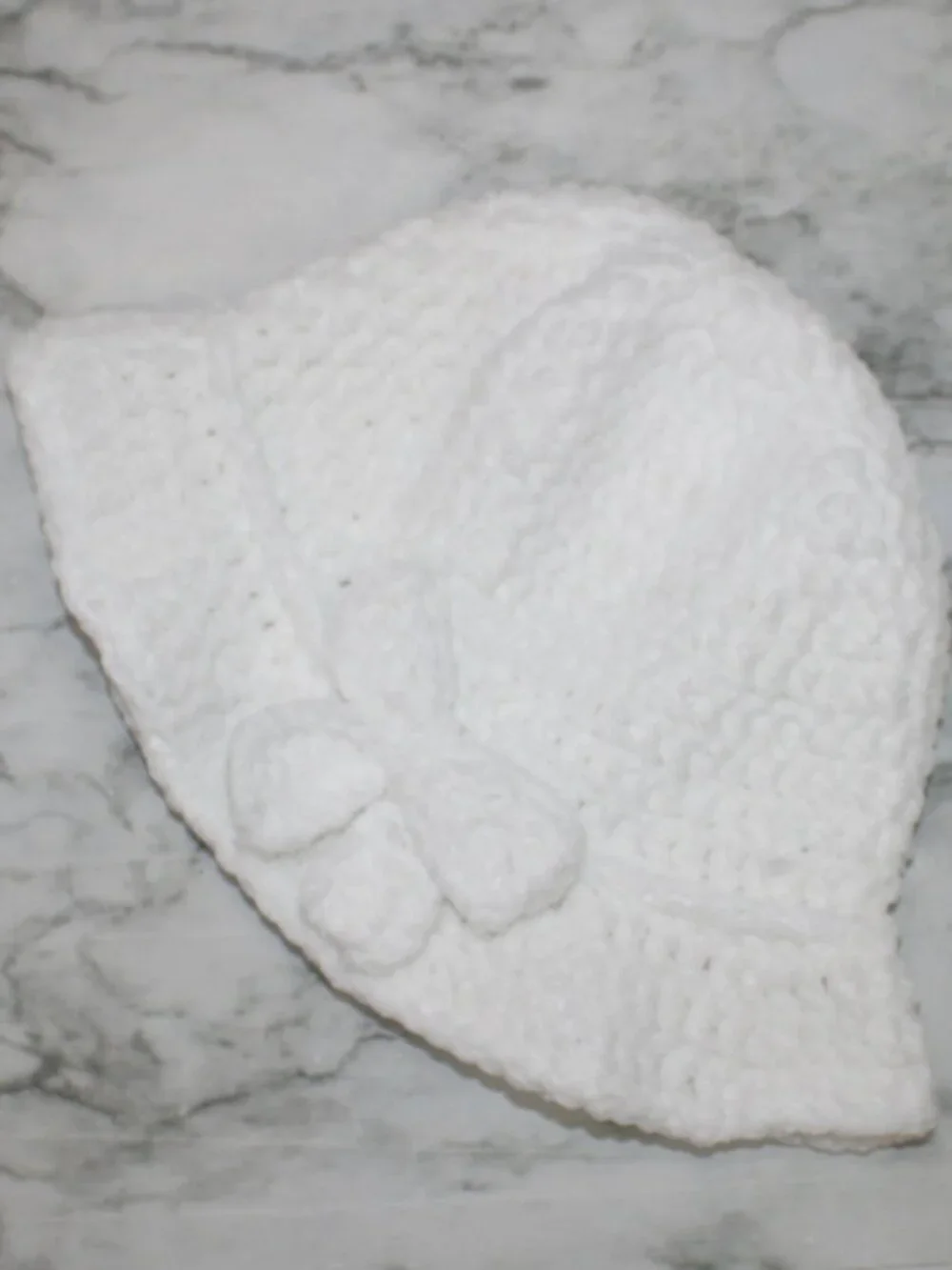 HAND CRAFTED Hat Crochet Bucket Chenille Floppy Wide Brim White Cloud Dancer